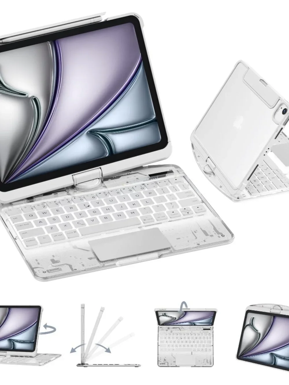 GUSGU iPad Pro 13 M4 M5 Keyboard Case Trackpad Backlit 360° Rotating Stand